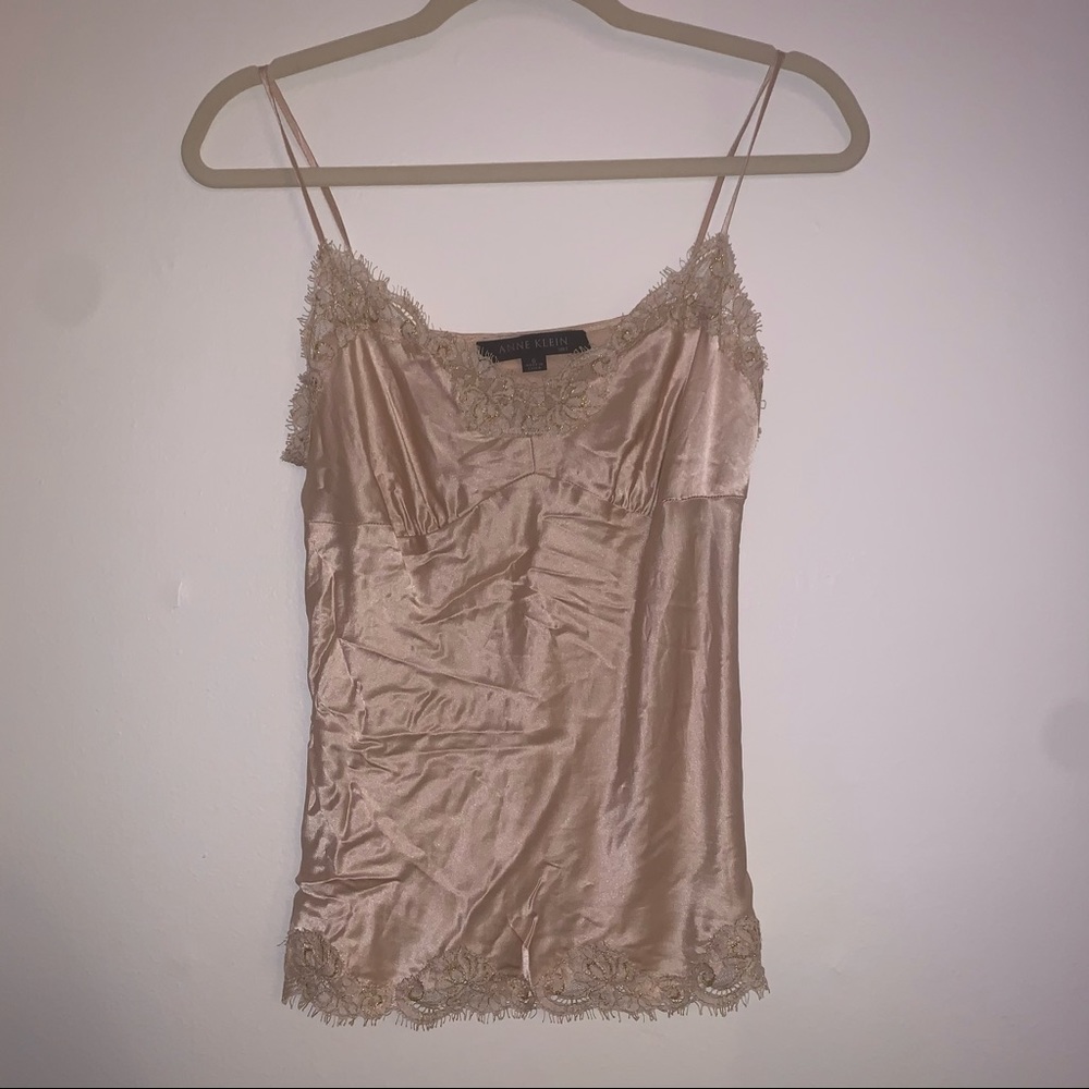baby pink silk lace slip tank top